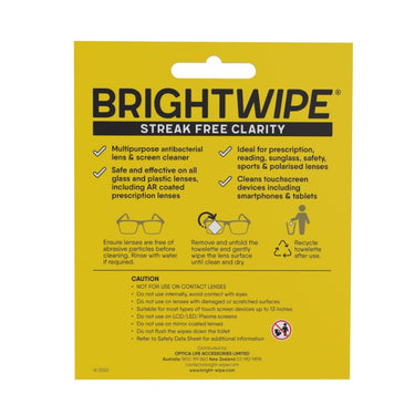BRIGHTWIPE Lens Wipes - Multipurpose antibacterial lens and screen cleaner