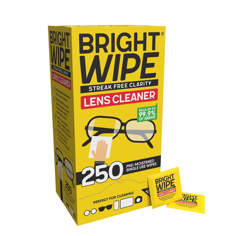 BRIGHTWIPE Lens Wipes - Professional Grade Isopropyl Alcohol Towelettes (250)
