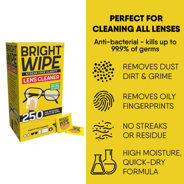 BRIGHTWIPE Lens Wipes - Perfect for cleaning all lenses