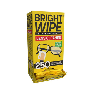 BRIGHTWIPE Lens Wipes - Professional Grade Isopropyl Alcohol Towelettes (250) - Kills up to 99.9% of germs